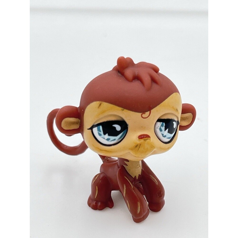 Littlest Pet Shop LPS #1361 Brown Monkey Blue Eyes Curly Tail Hasbro 2007